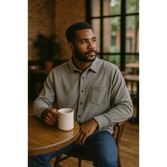 GIASONE Men’s Heather Gray Long Sleeve Button-Up Shirt | Soft Cotton Lyocell Ble - Picture 1 of 9